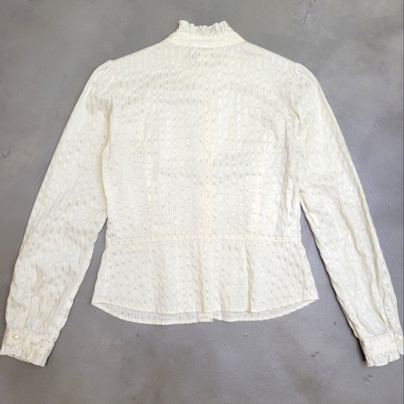 ITALIAN FABRIC Adorable Stripe Peplum Blouse with Pearl Buttons Size M - Picture 9 of 11